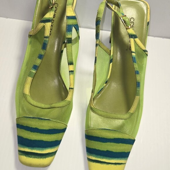 Coup D'Etat LTD Zany Women's Green Striped Block Heels Slingback Pumps Size 9.5 - Picture 3 of 10